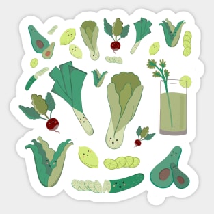 Green Kawaii Vegetables Sticker